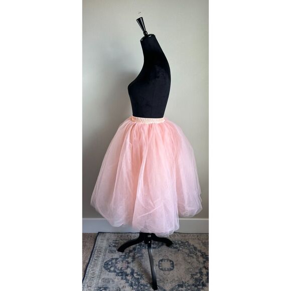 Women's Cut Peach Layered Satin Lined Elastic Waist Tulle Midi Tutu Skirt Size S - Picture 4 of 6